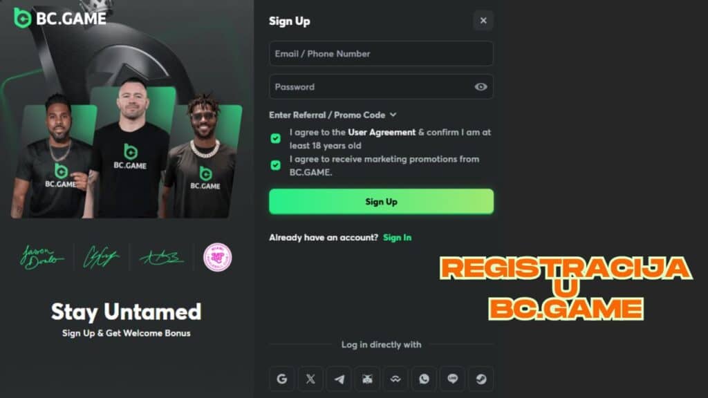 Registracija i verifikacija naloga u BC.Game kladionici